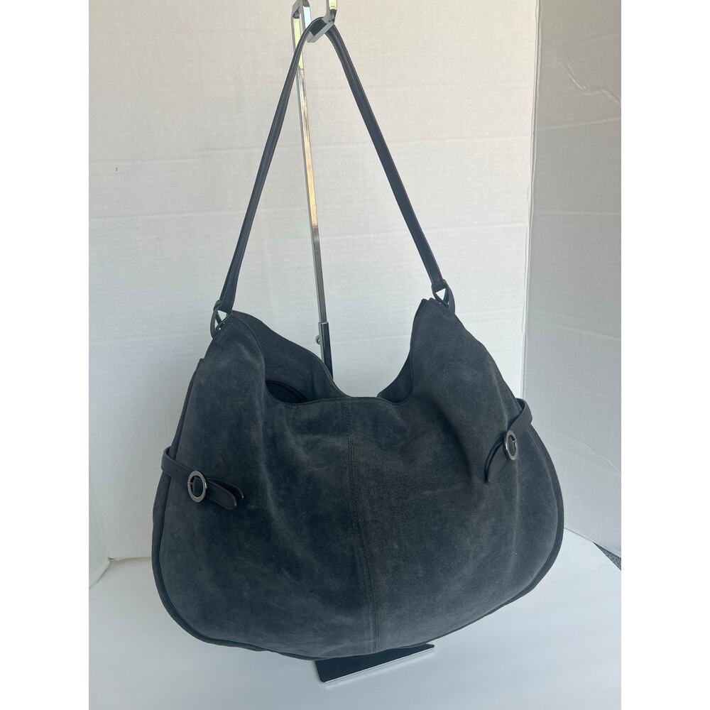 Anteprima Large Dark Gray Suede Double‎ Handle Shoulder Bag Tote Hobo Purse